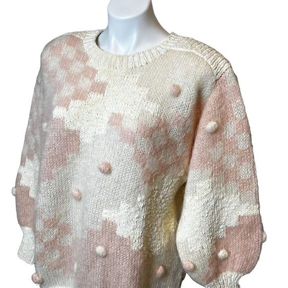 FIA Italia vintage pink and cream crew neck sweater with Pom Poms size S - Picture 3 of 16